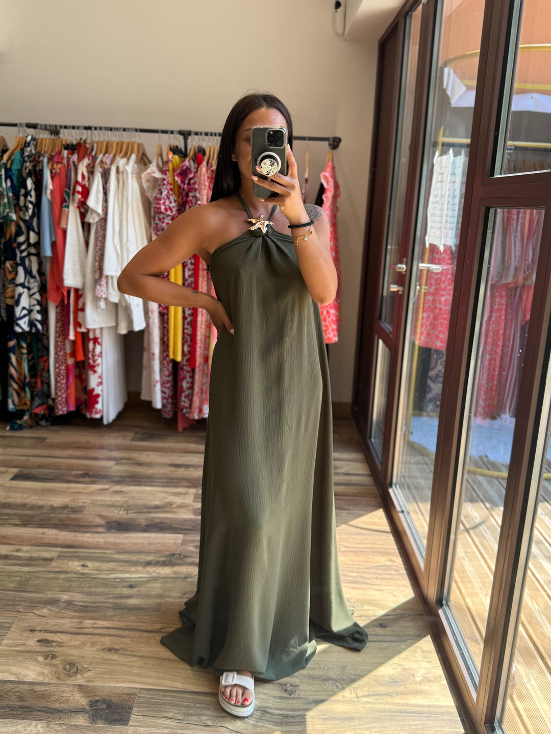 Robe longue Samia kaki