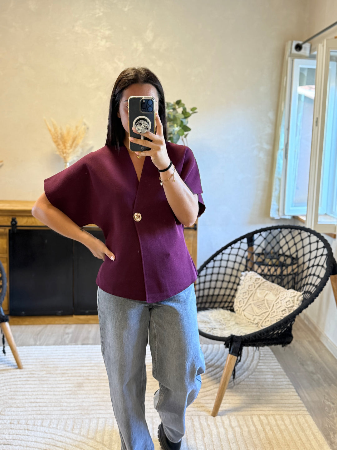 Gilet maille Ophelia bordeaux