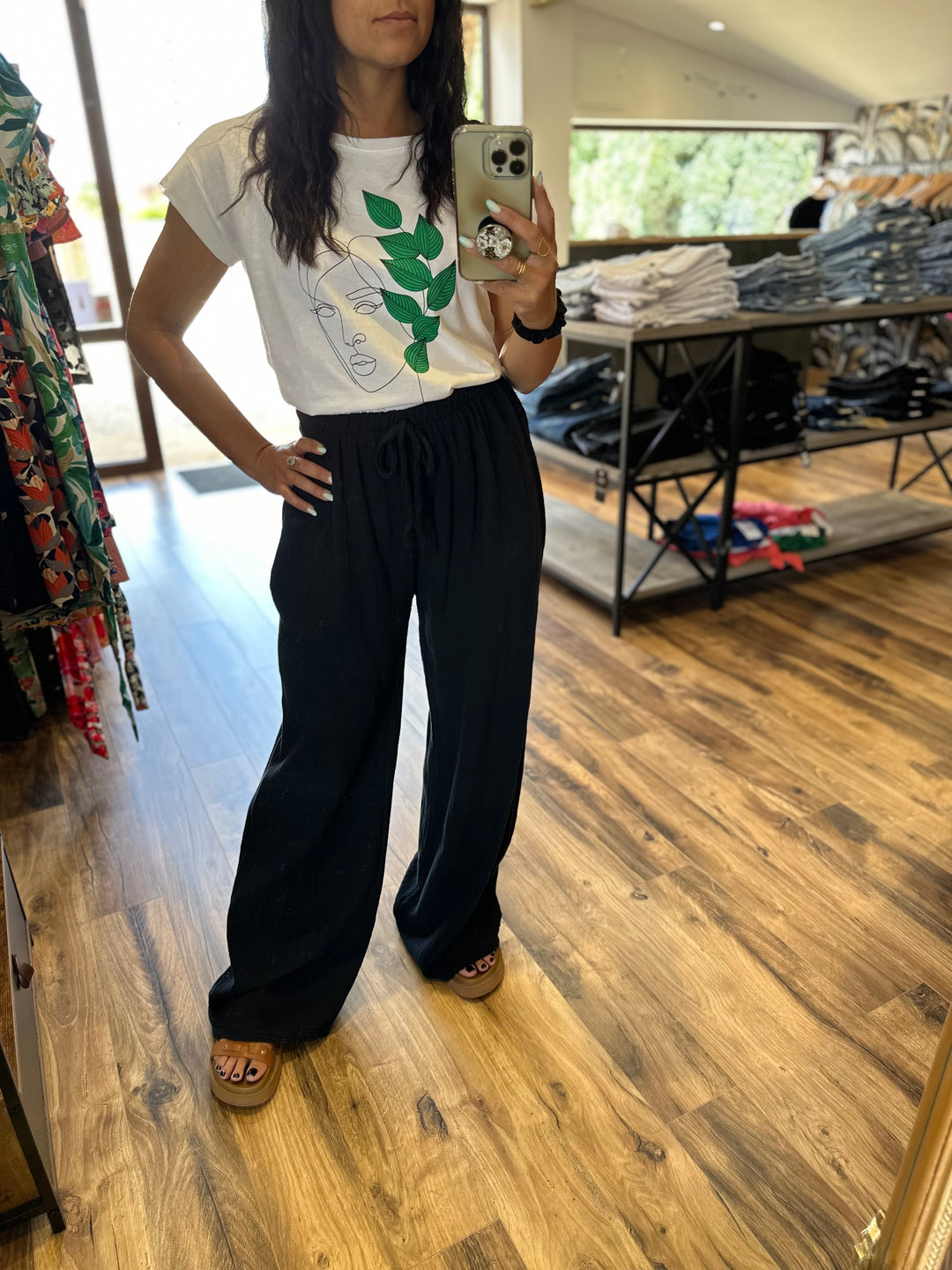 Pantalon gaze coton noir CURVY