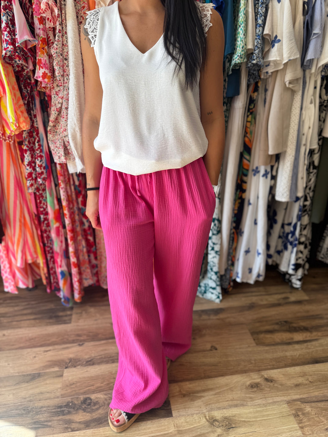 Pantalon gaze de coton fuschia CURVY