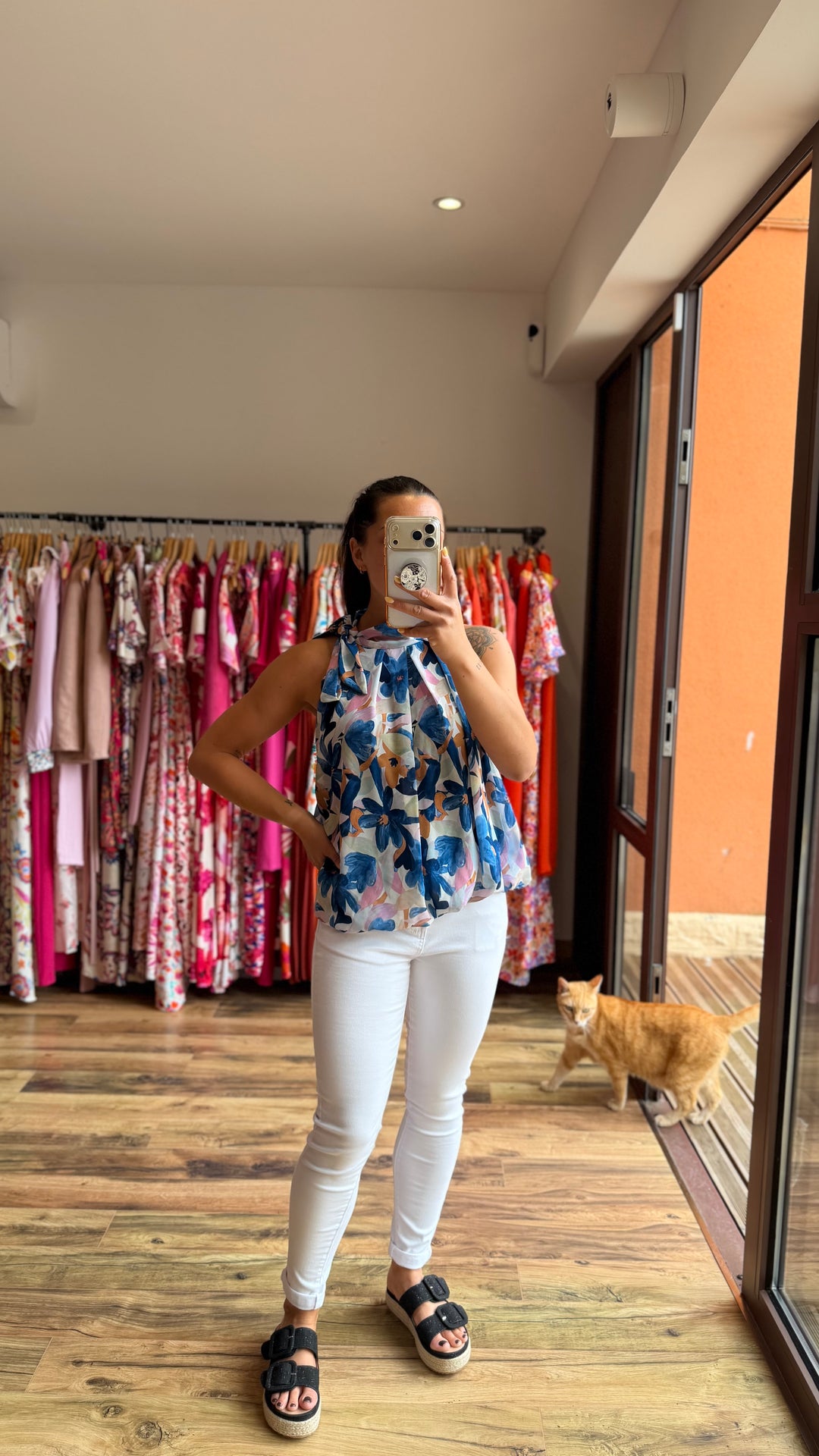 Top Zalia bleu fleuri