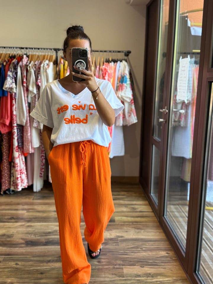 Pantalon gaze de coton orange CURVY