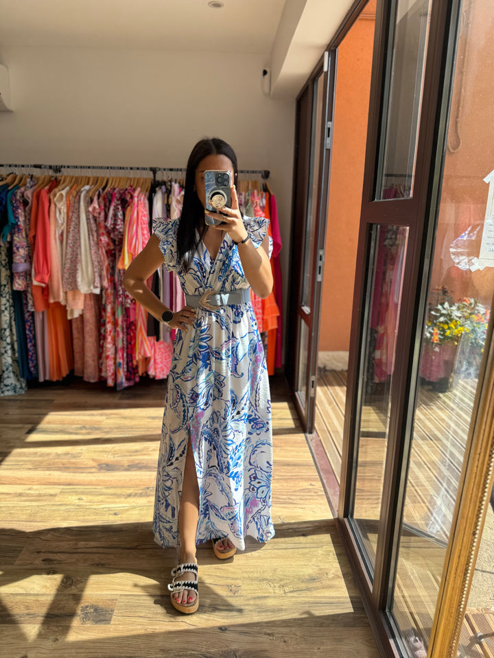 Robe longe Almeria bleu