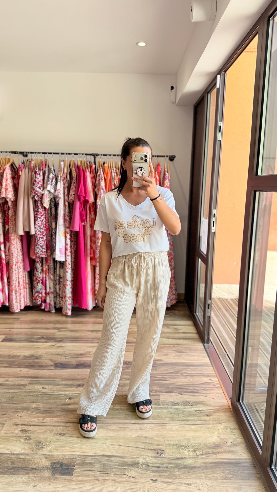 Pantalon gaze de coton beige CURVY