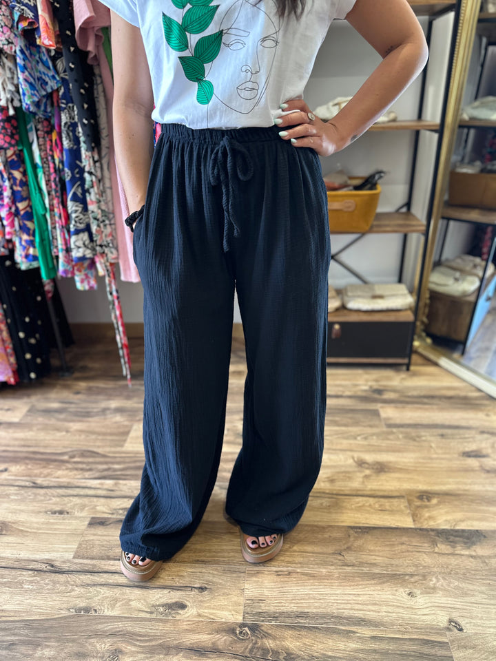 Pantalon gaze coton noir CURVY