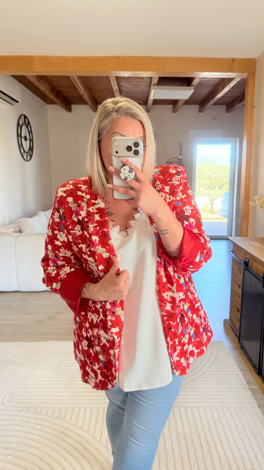 Blazer fleuri rouge TU 48/52