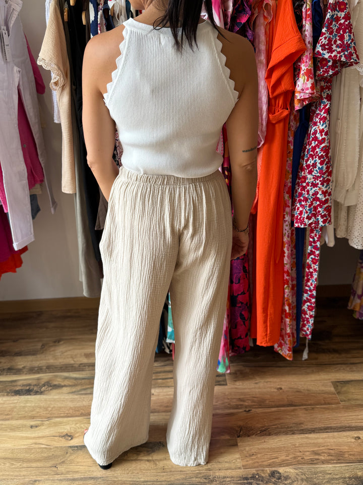 Pantalon gaze coton beige