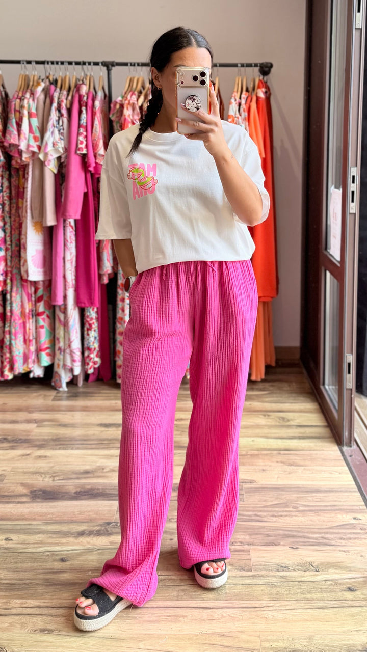 Pantalon gaze de coton fushia CURVY