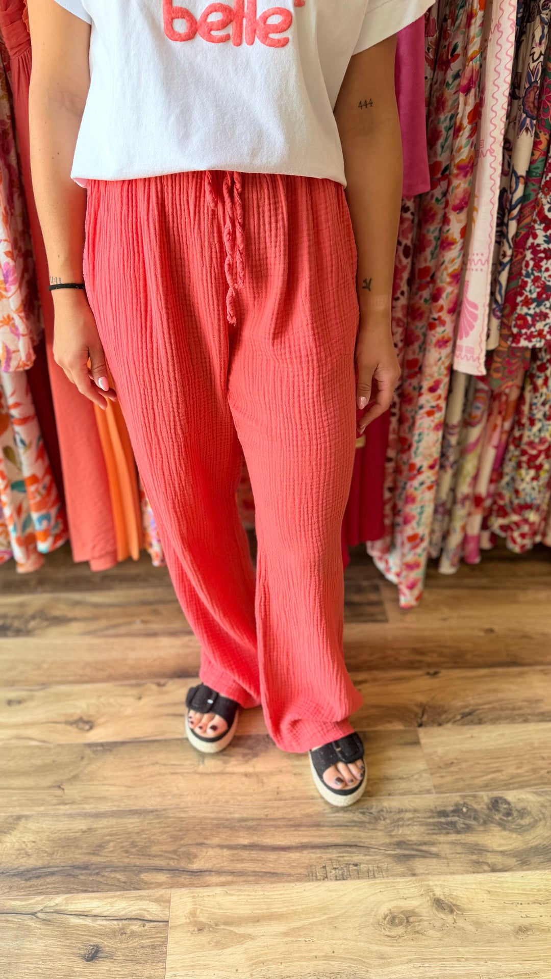 Pantalon gaze de coton corail