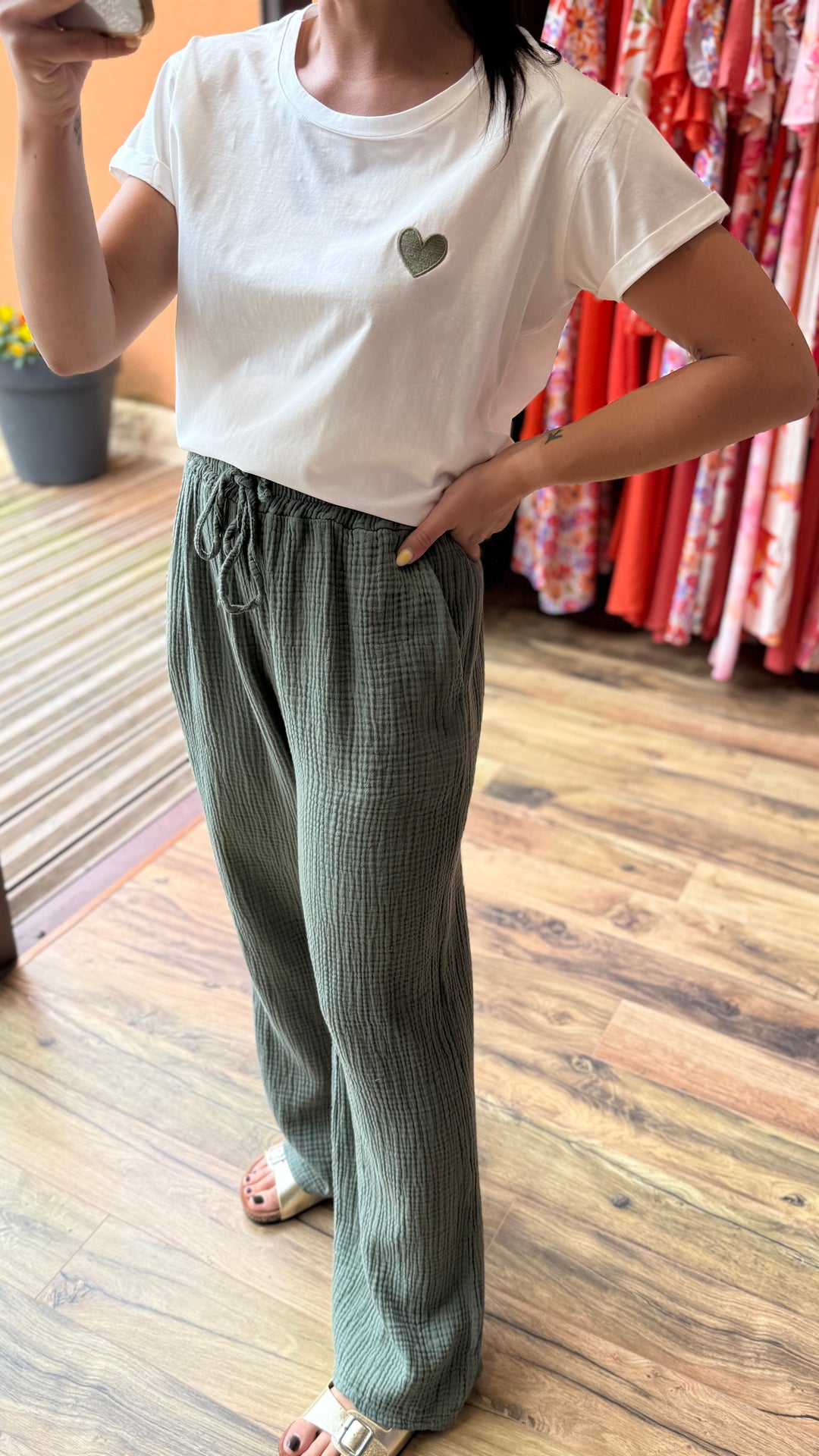 Pantalon gaze de coton kaki