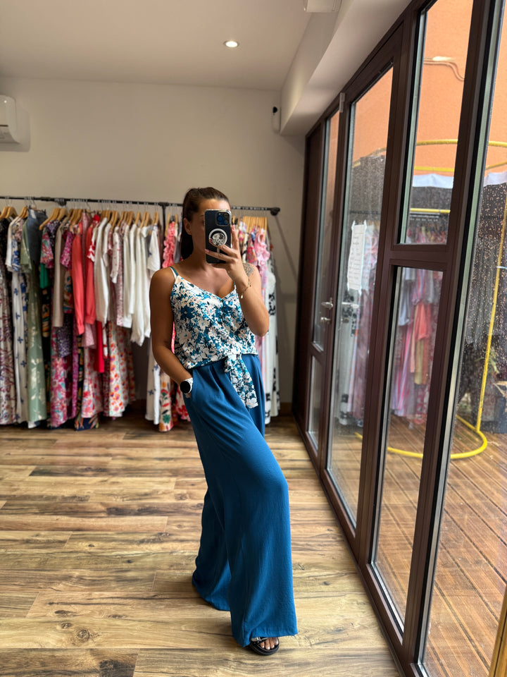 Top Malaga bleu canard