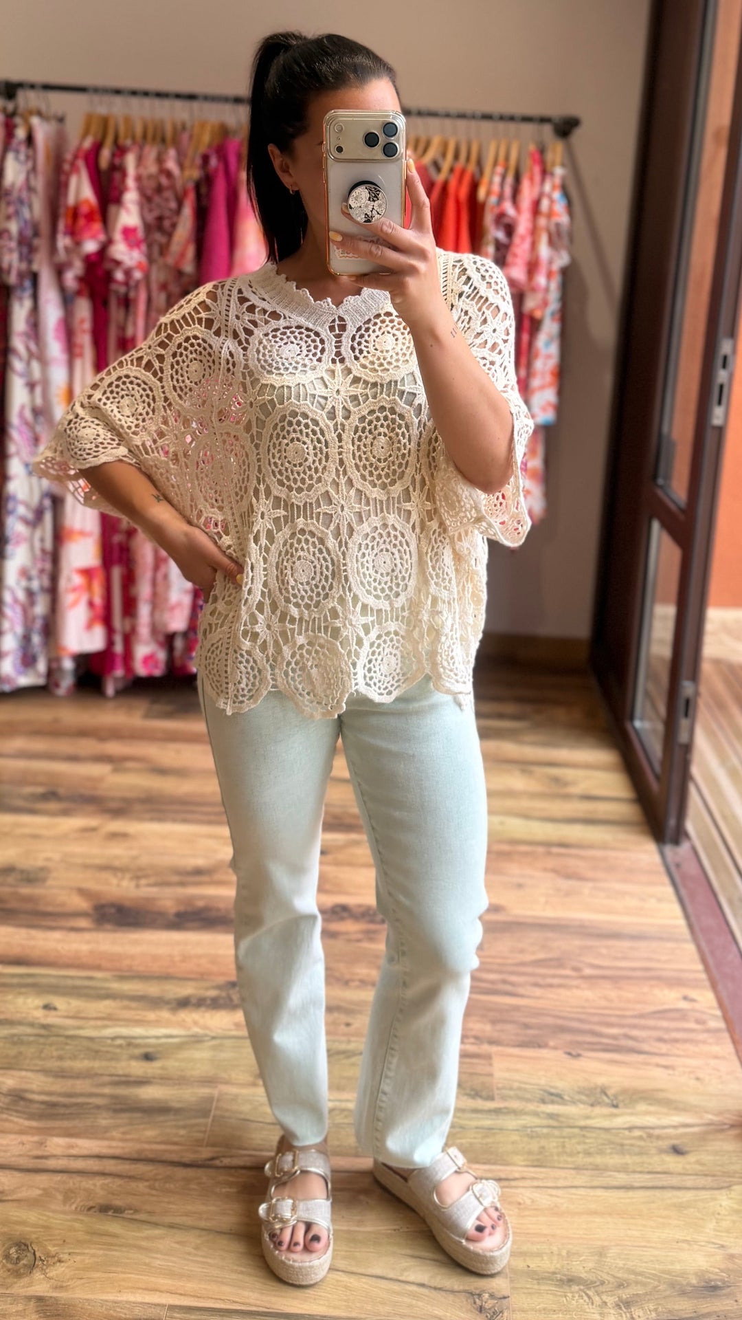 Top crochet beige