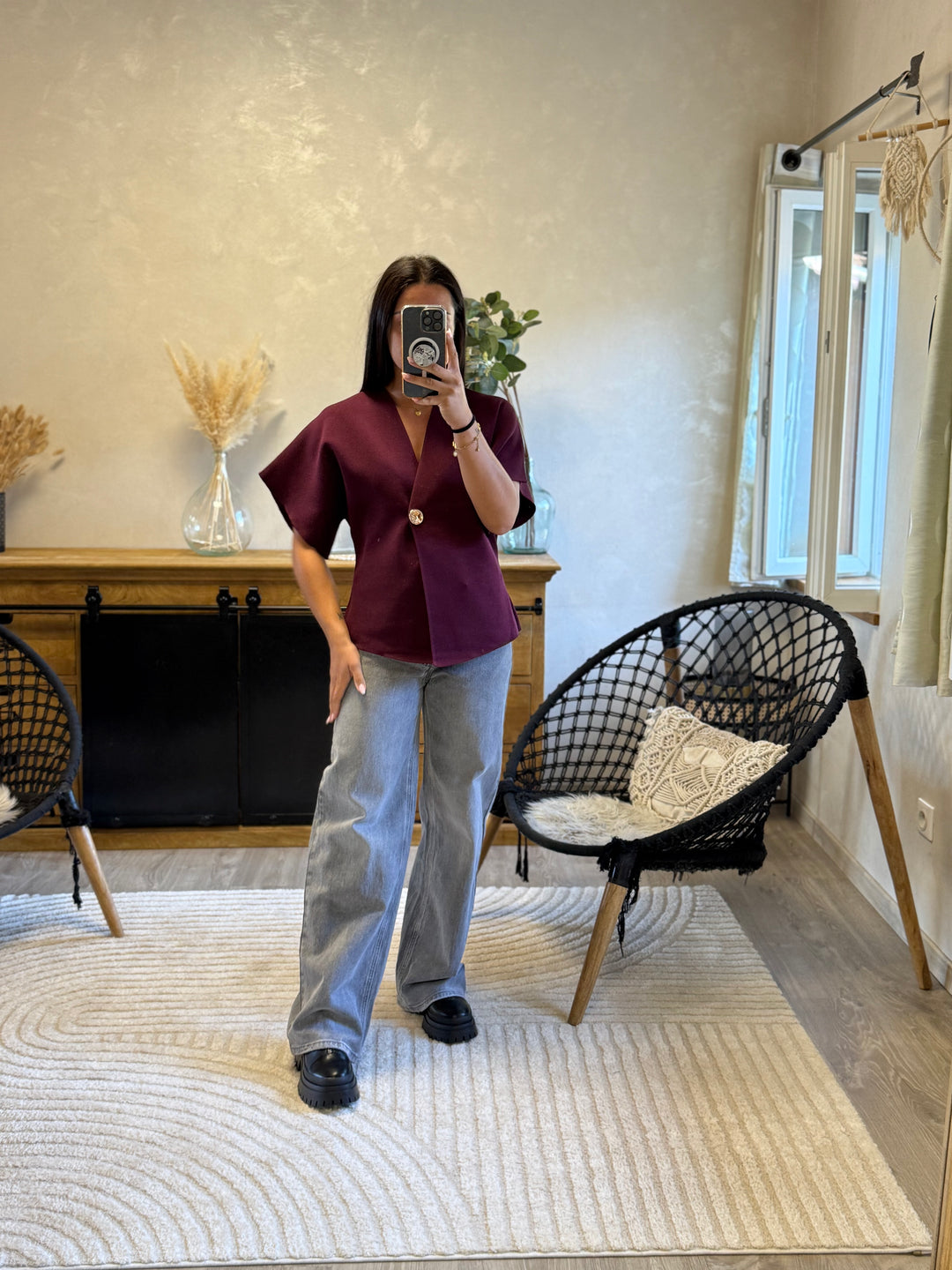 Gilet maille Ophelia bordeaux