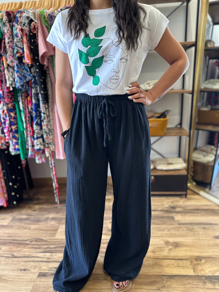 Pantalon gaze coton noir CURVY