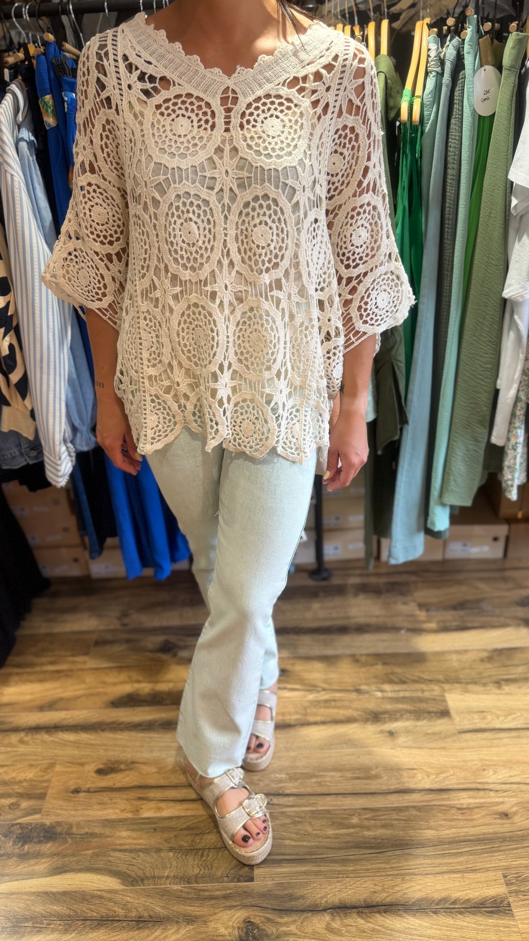 Top crochet beige