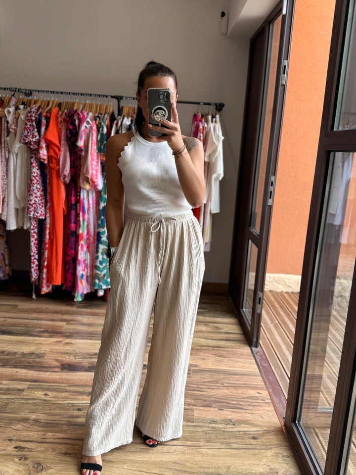 Pantalon gaze coton beige