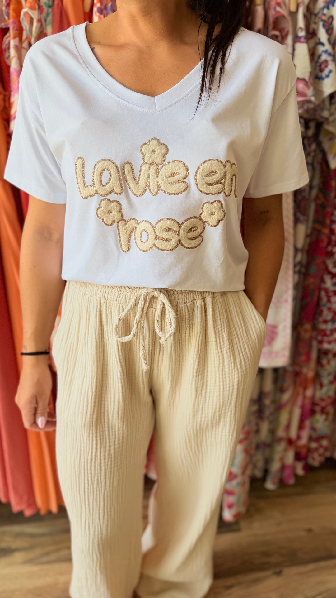 Pantalon gaze de coton beige CURVY