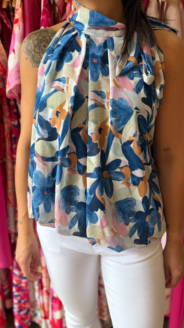 Top Zalia bleu fleuri