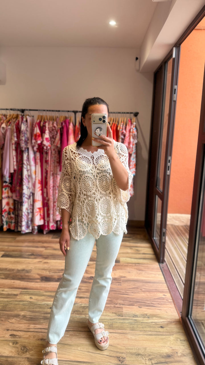 Top crochet beige
