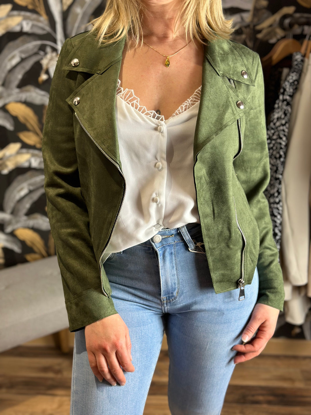 Veste en suédine kaki