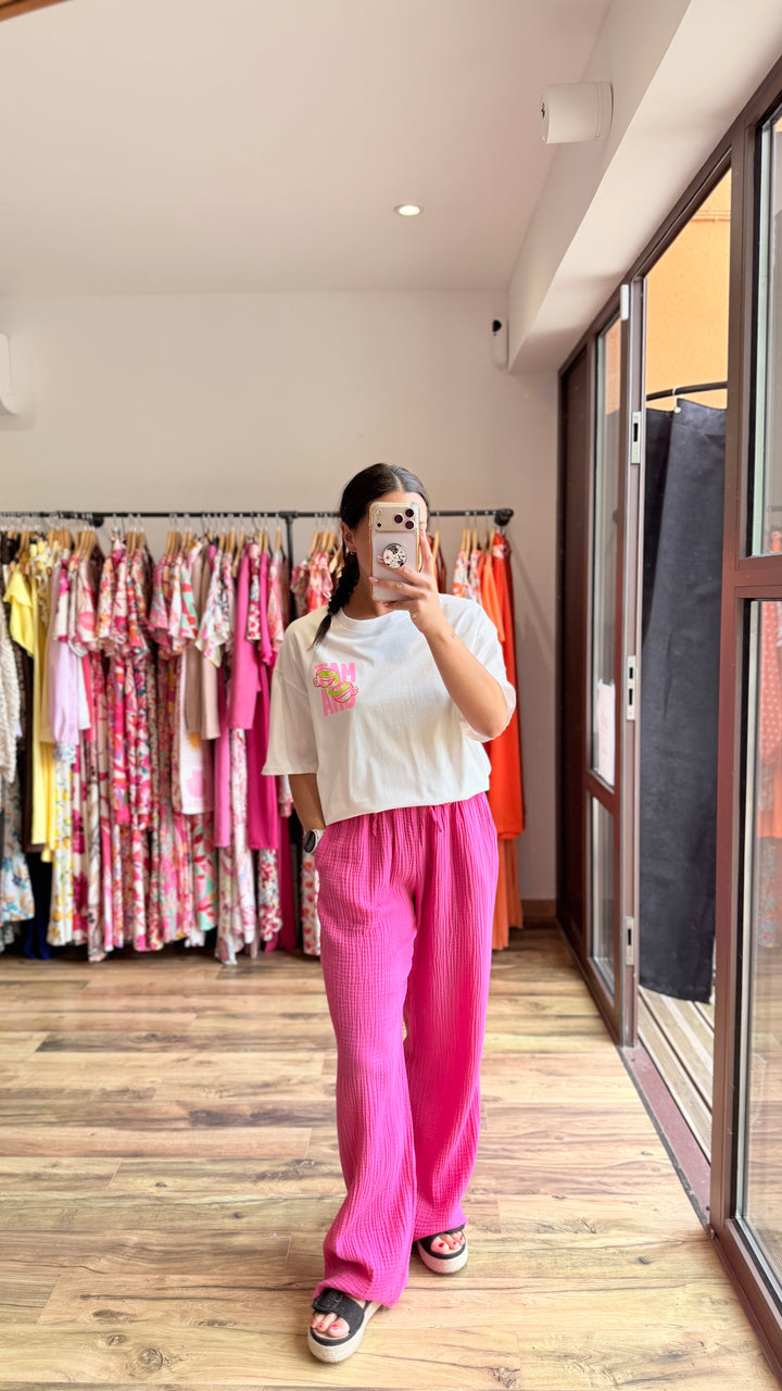 Pantalon gaze de coton fushia CURVY