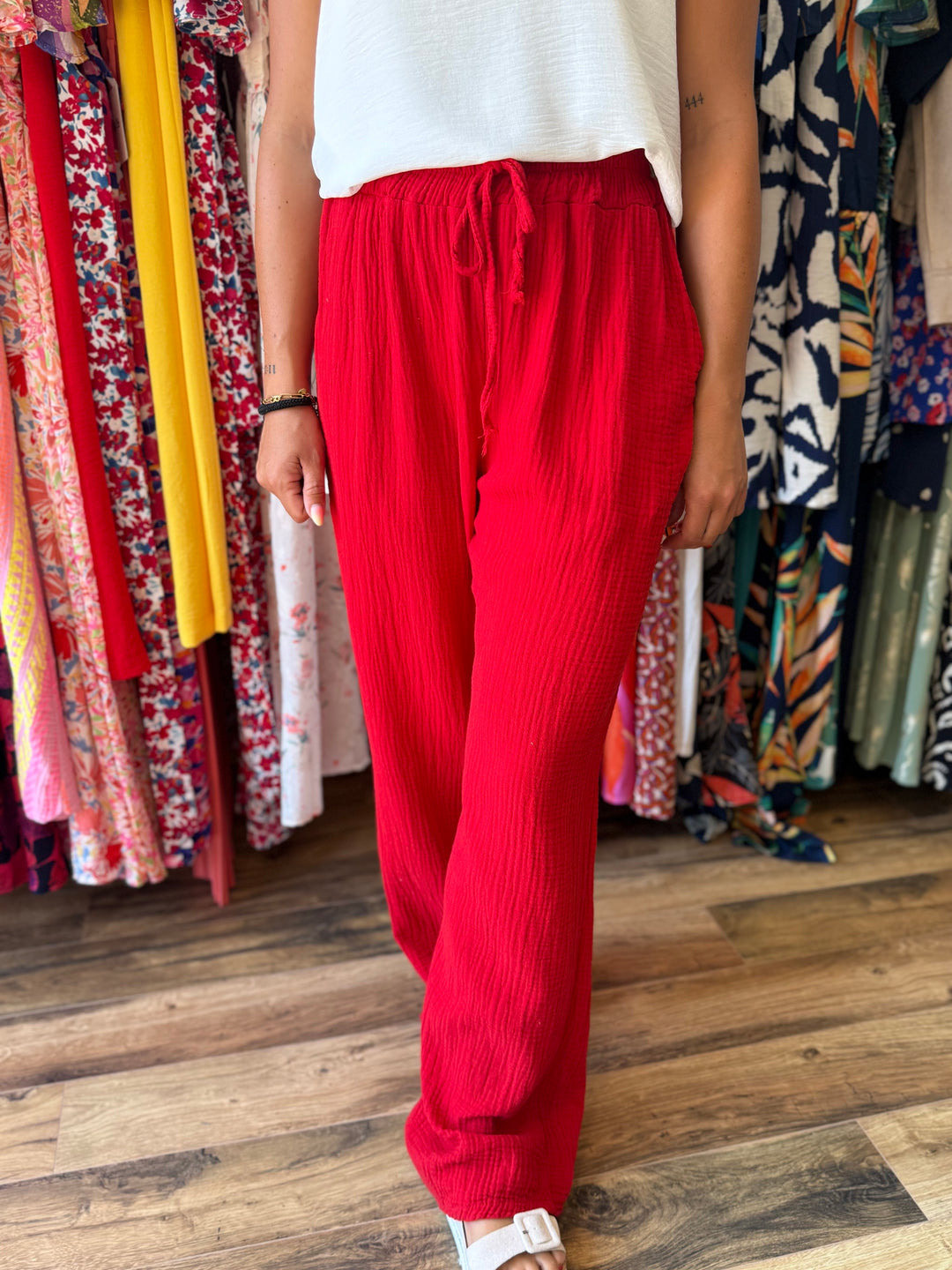 Pantalon gaze de coton rouge
