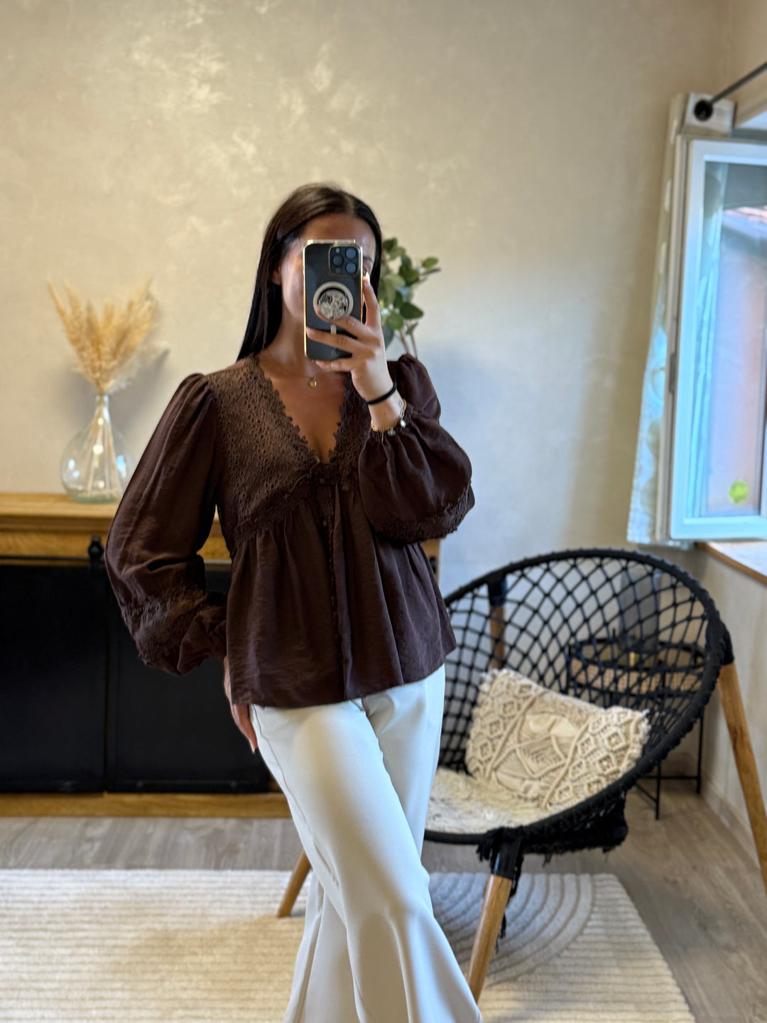 Blouse flow marron