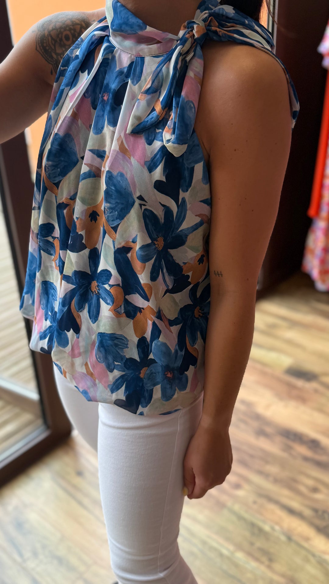 Top Zalia bleu fleuri