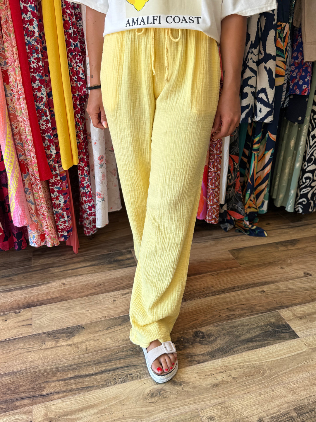 Pantalon gaze de coton jaune