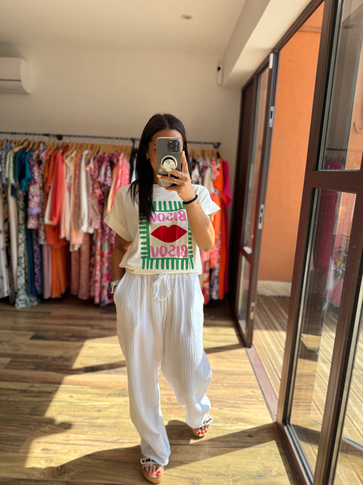 Pantalon gaze de coton blanc