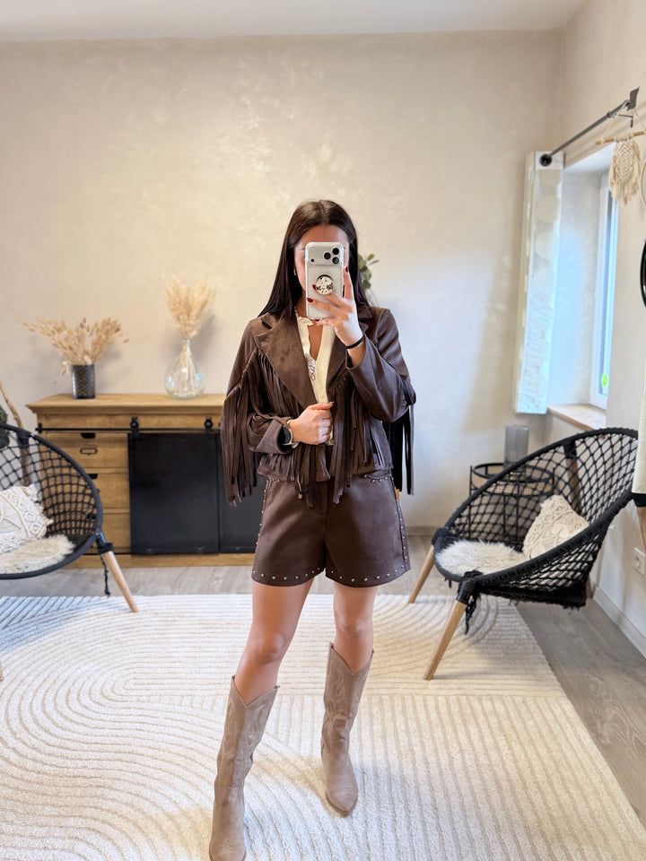 Veste à franges chocolat Yelle