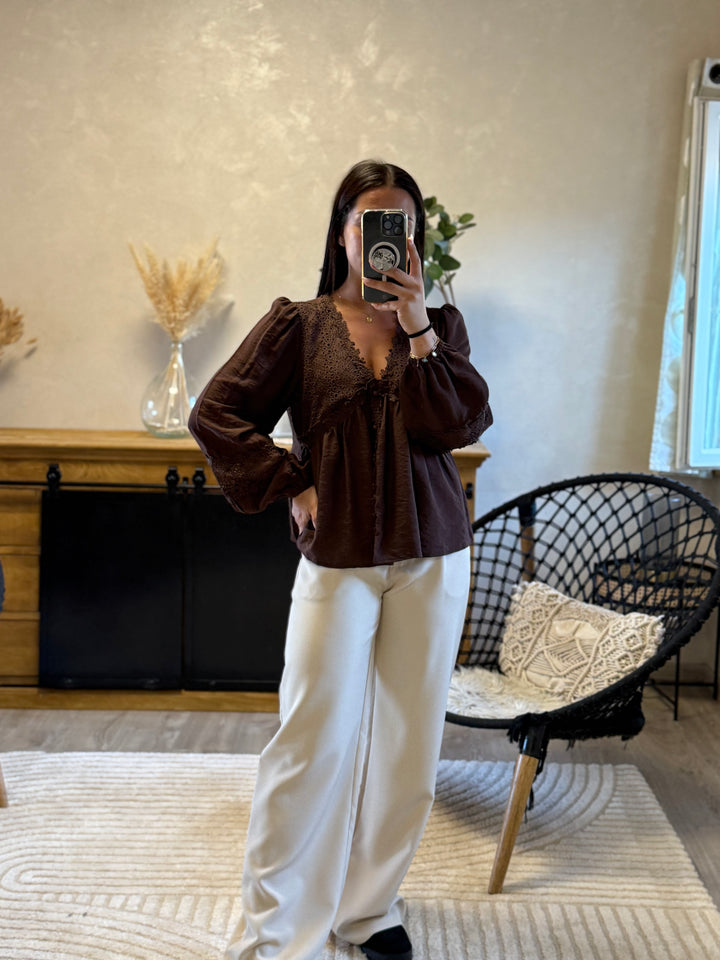 Blouse flow marron