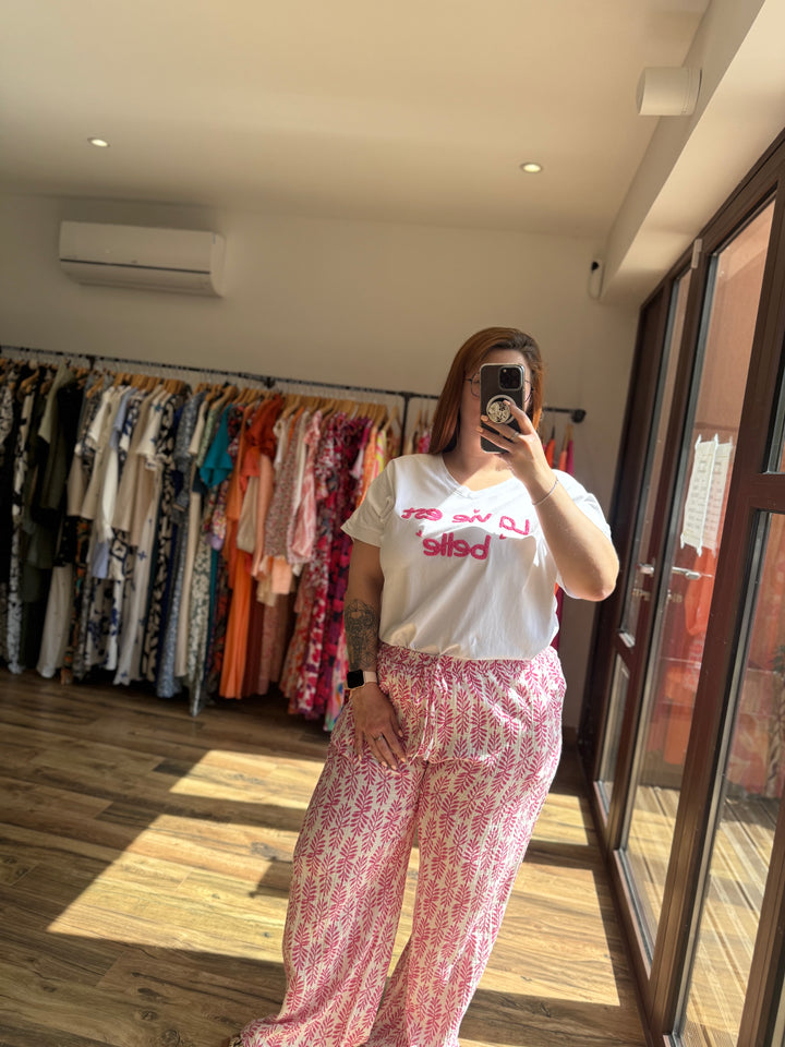 Teeshirt la vie est belle fuchsia CURVY