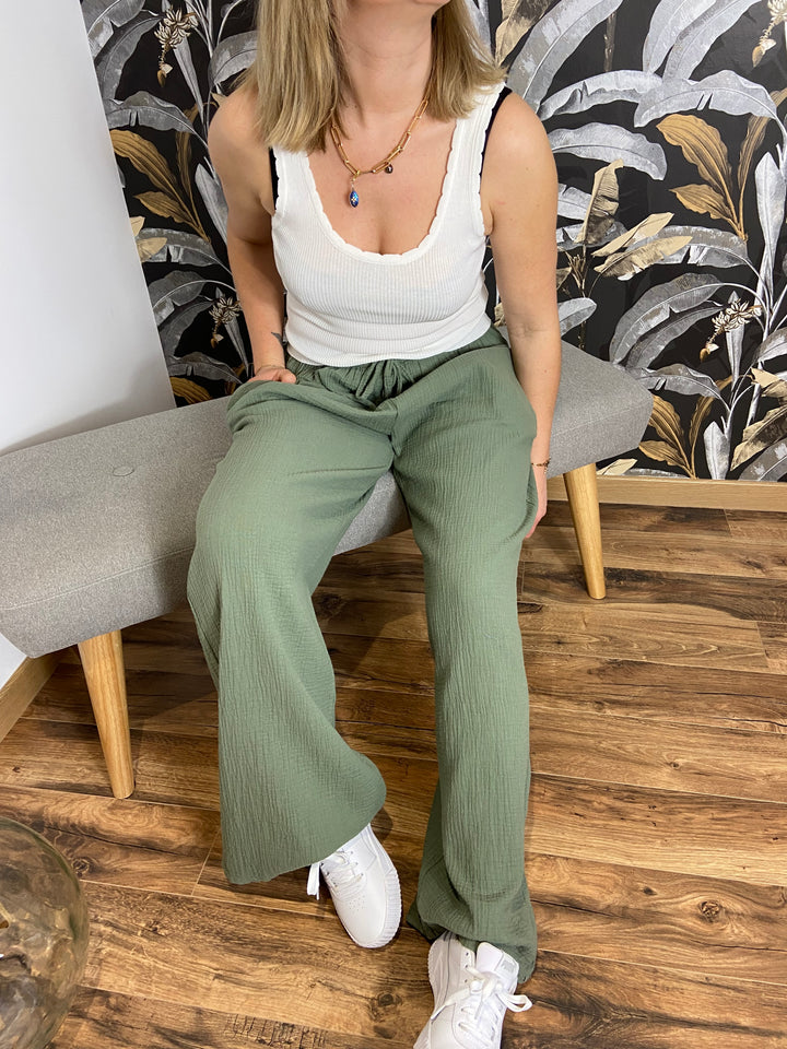 Pantalon gaze de coton kaki CURVY