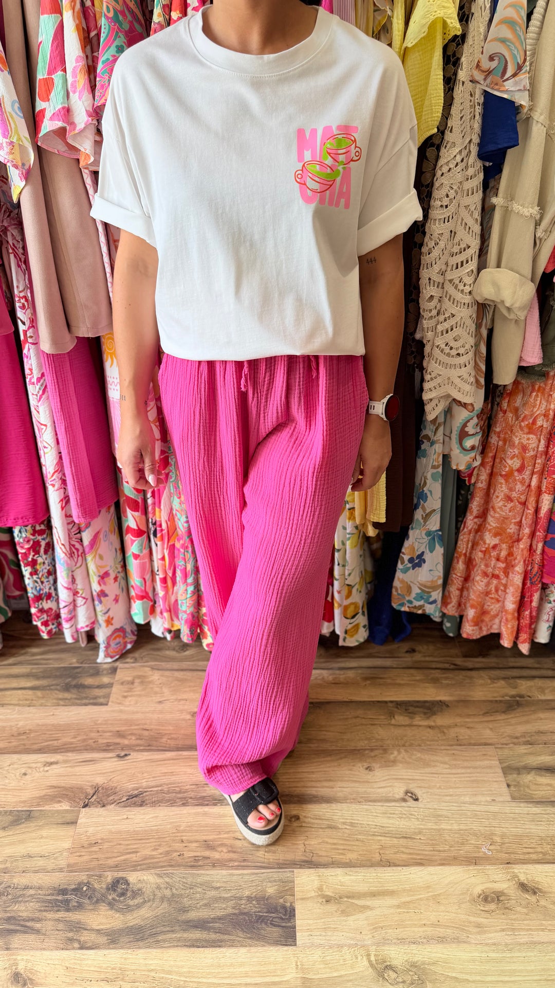 Pantalon gaze de coton fushia CURVY
