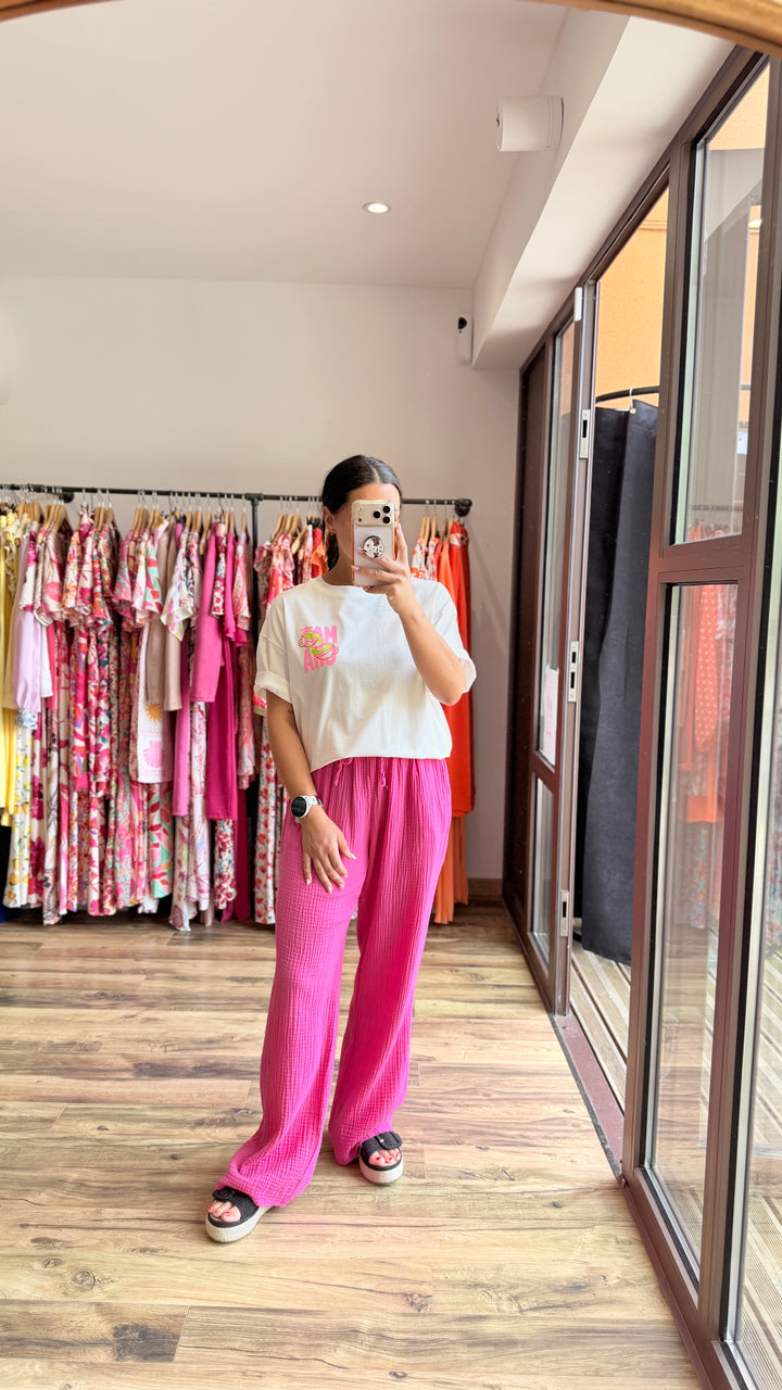 Pantalon gaze de coton fushia CURVY