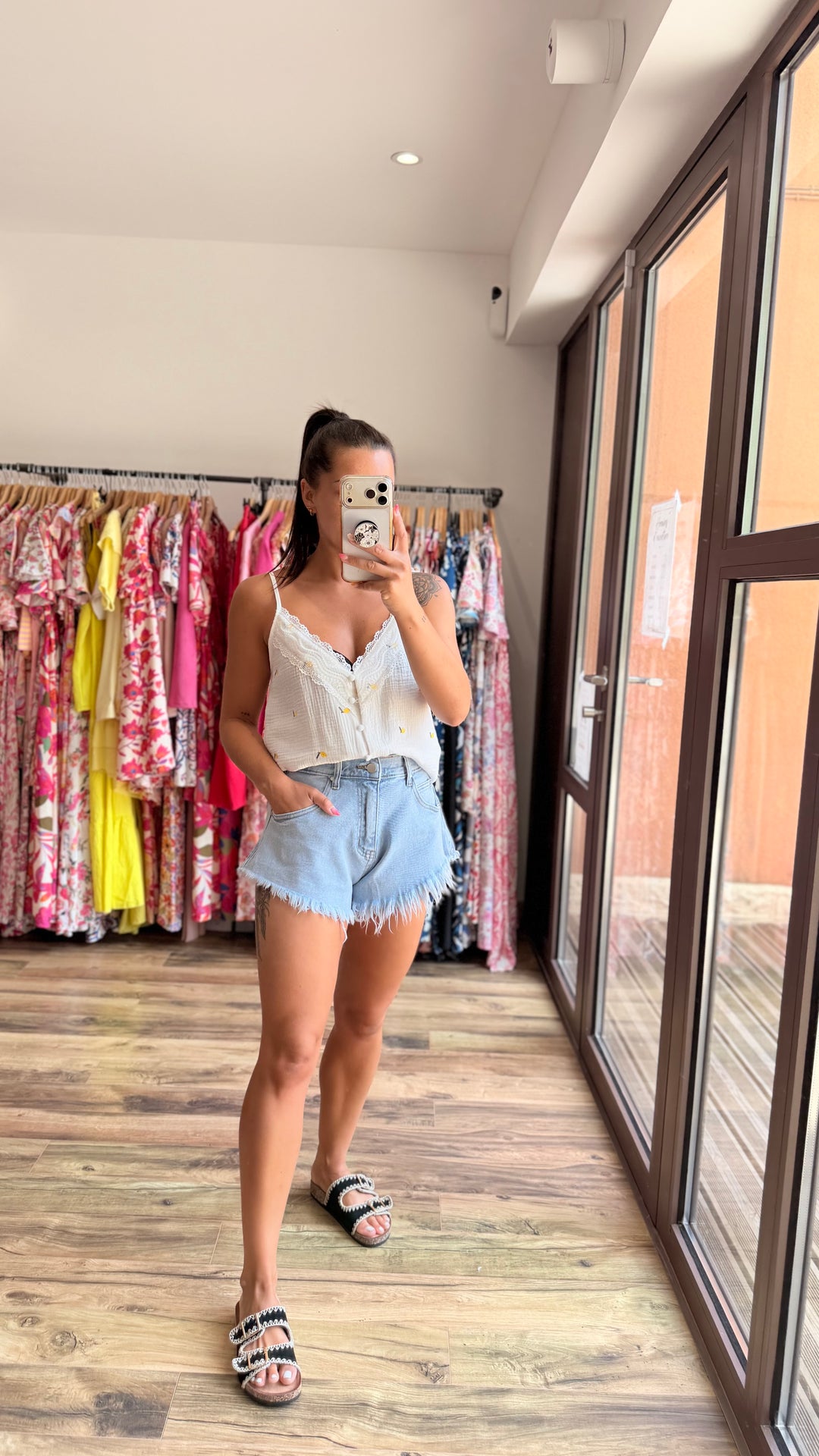Short en jean franges