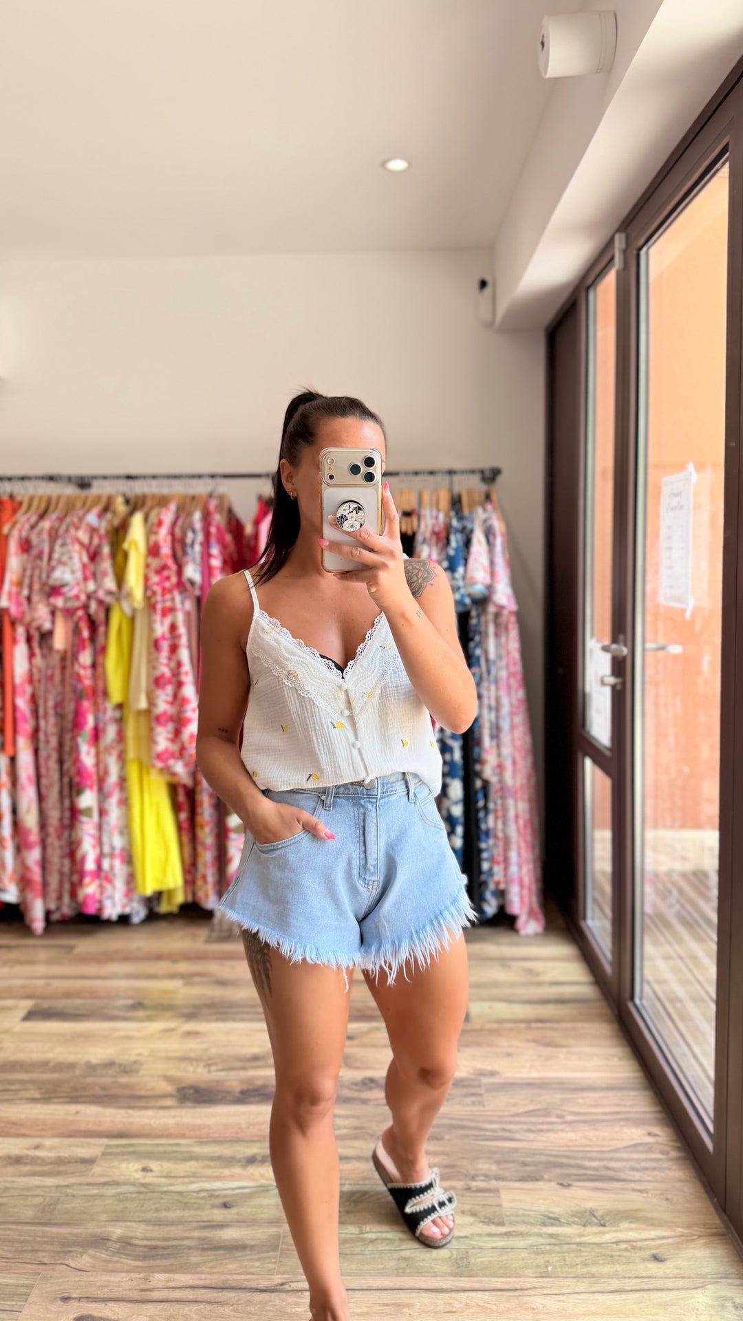 Short en jean franges