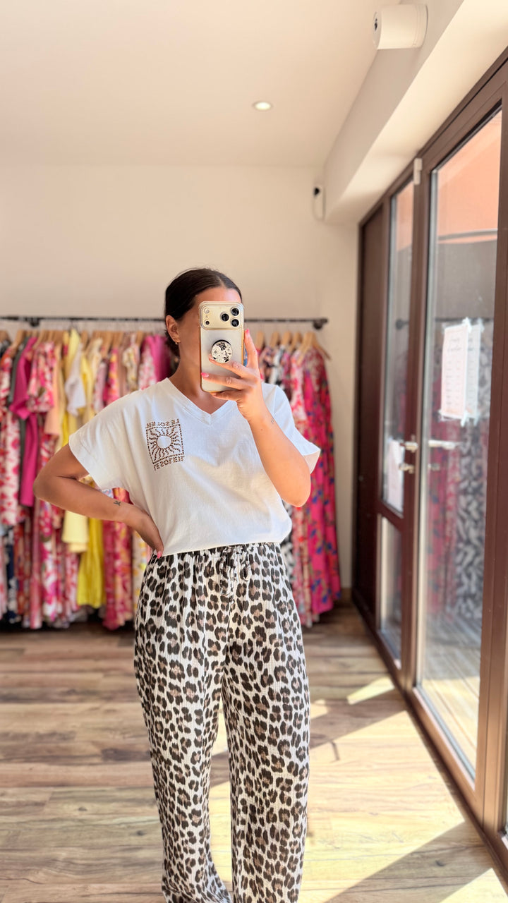 Pantalon gaze coton Léopard