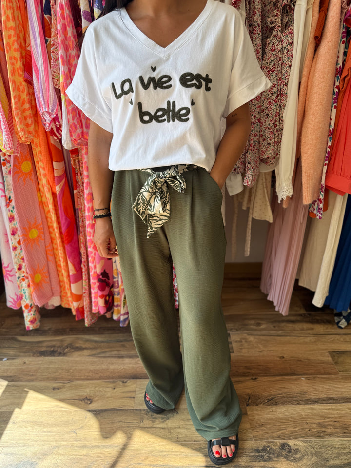 Teeshirt la vie est belle kaki