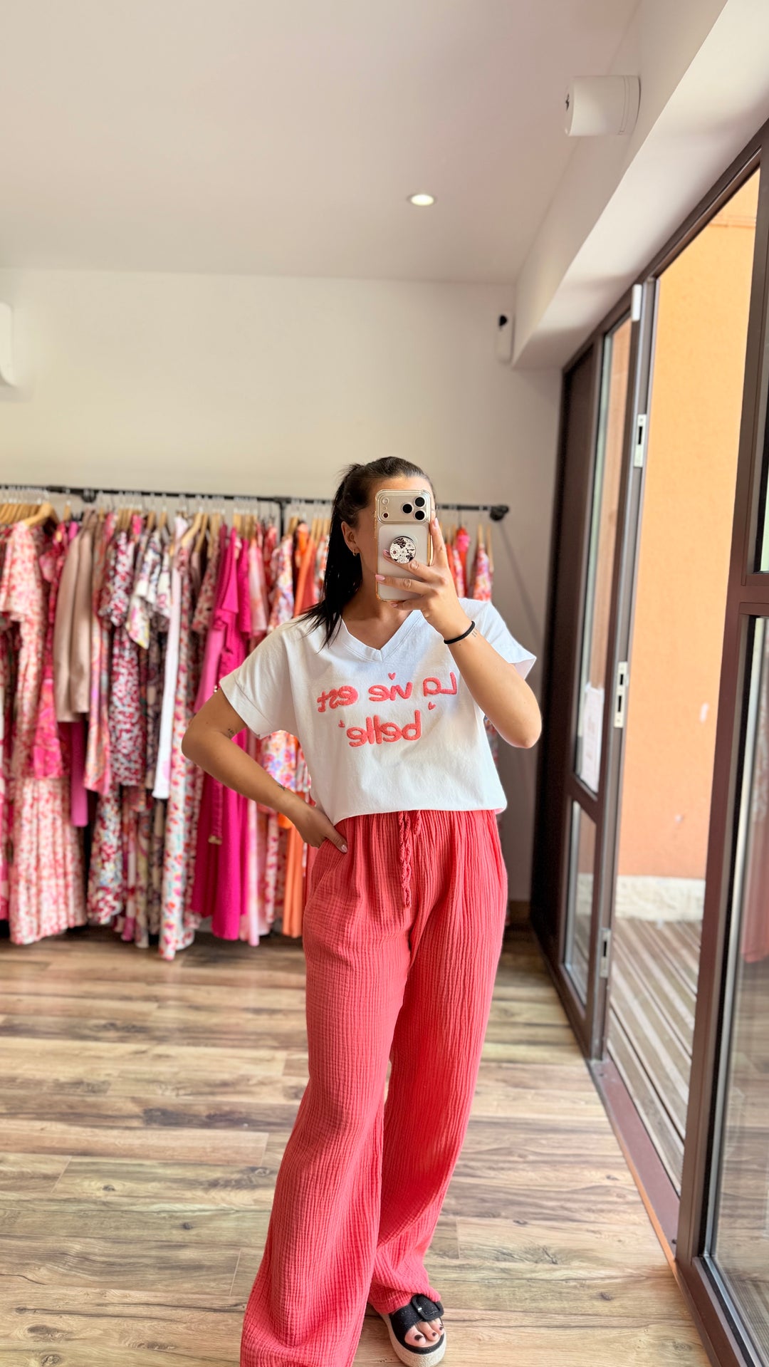 Pantalon gaze de coton corail