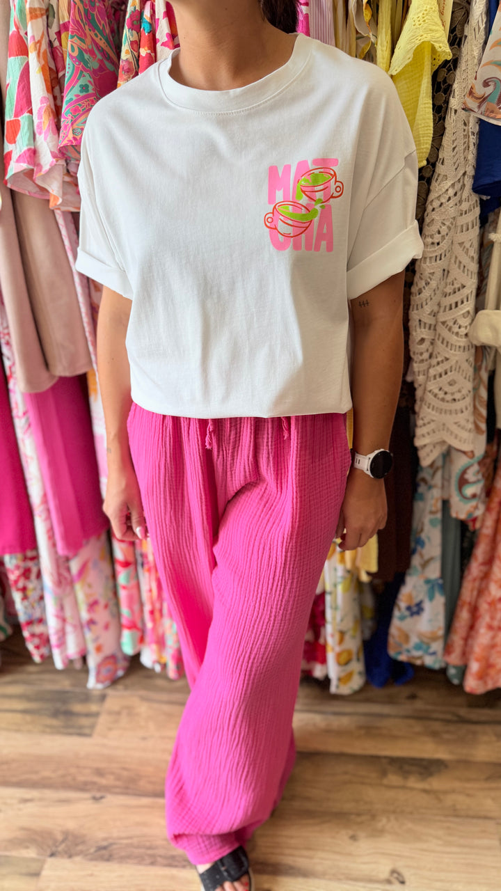 Pantalon gaze de coton fushia CURVY