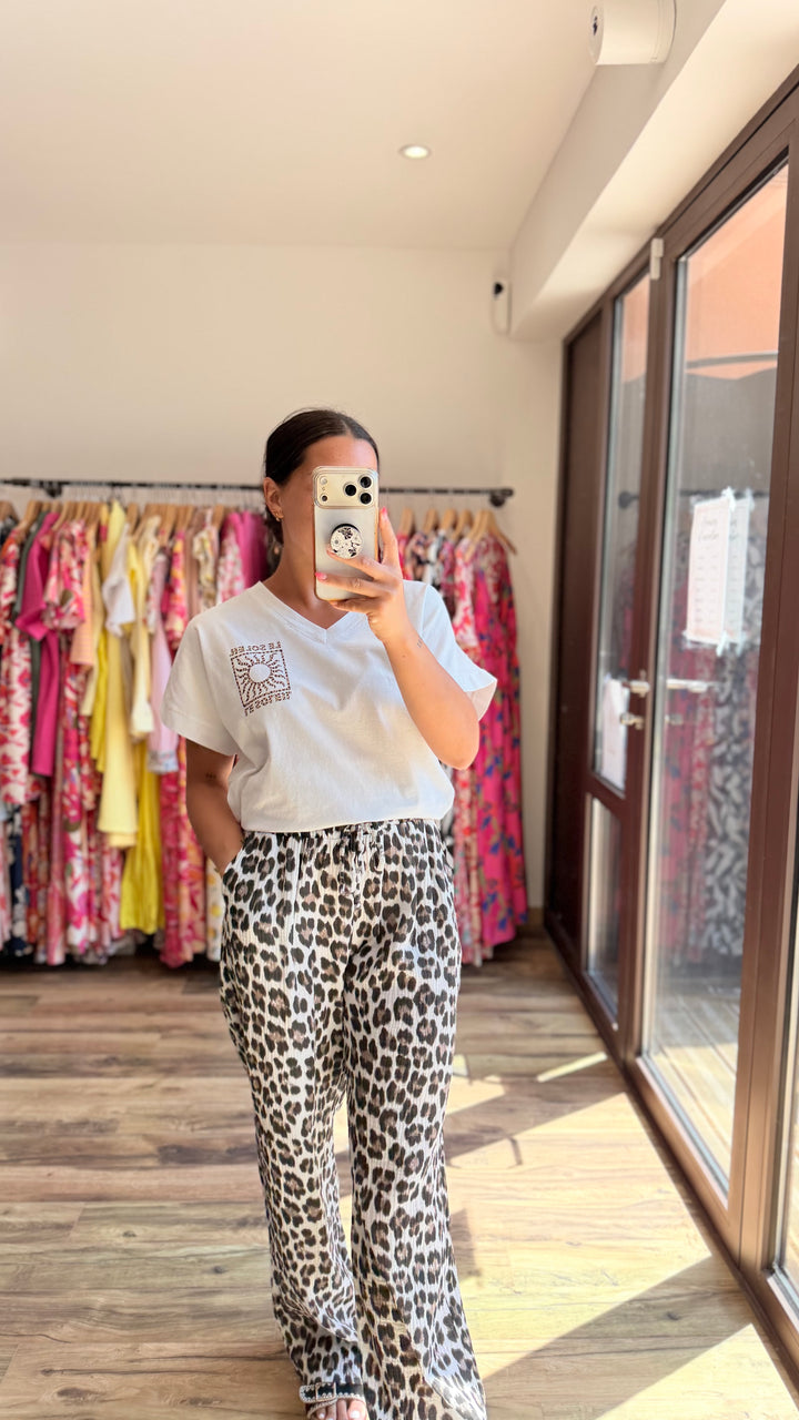 Pantalon gaze coton Léopard
