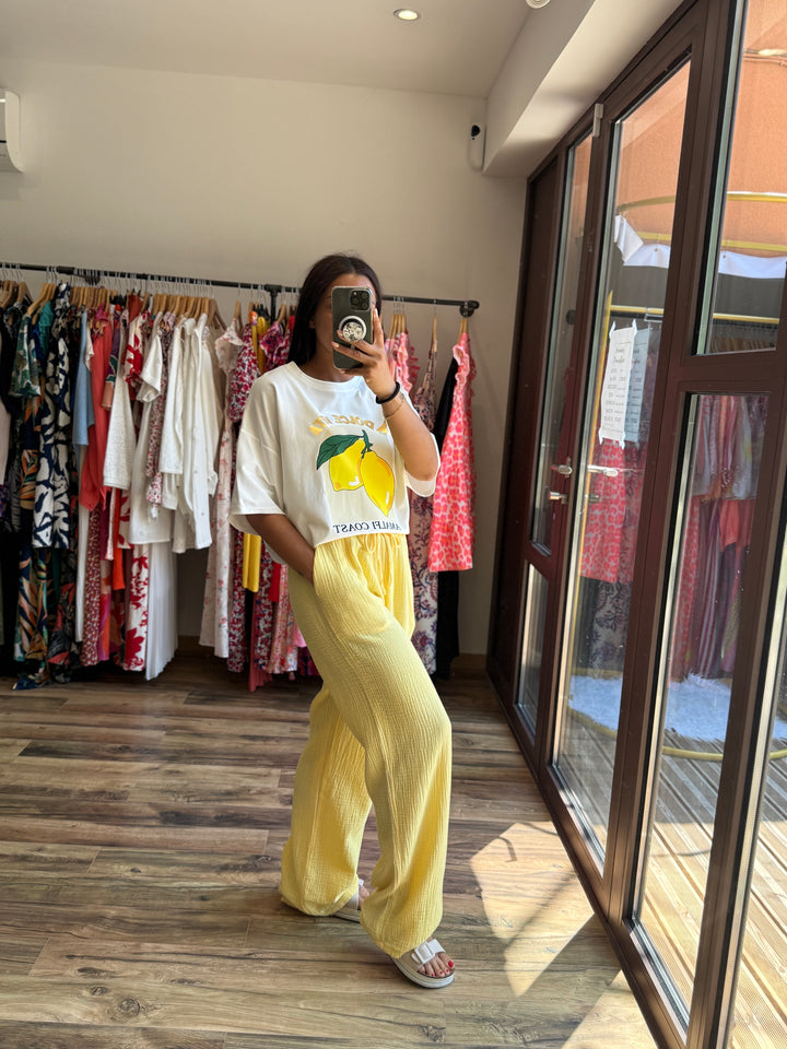 Pantalon gaze de coton jaune