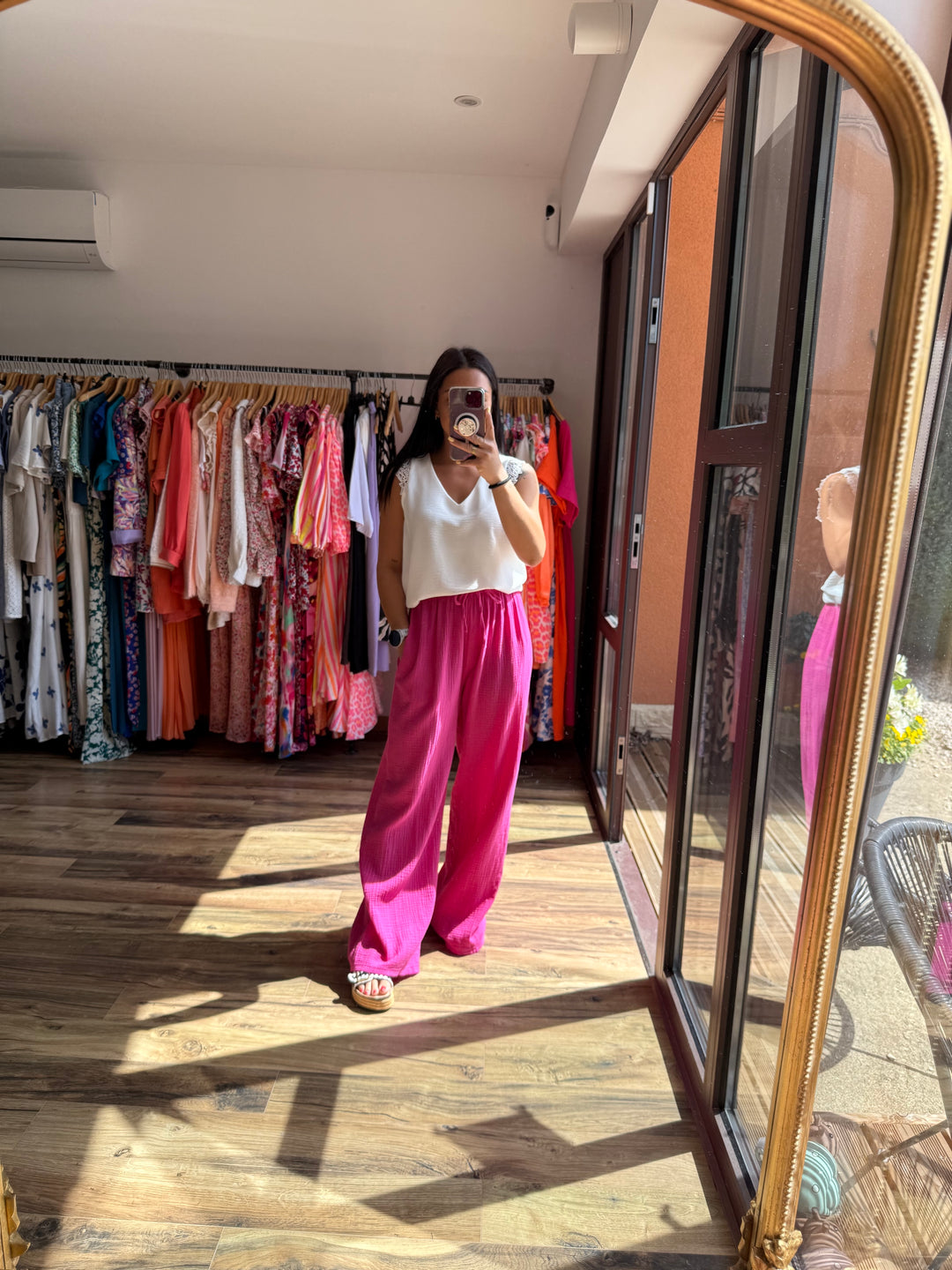 Pantalon gaze de coton fuschia CURVY