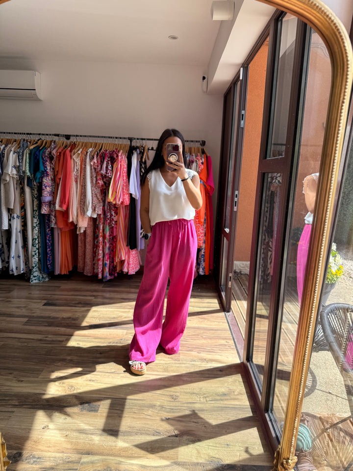 Pantalon gaze de coton fuschia CURVY
