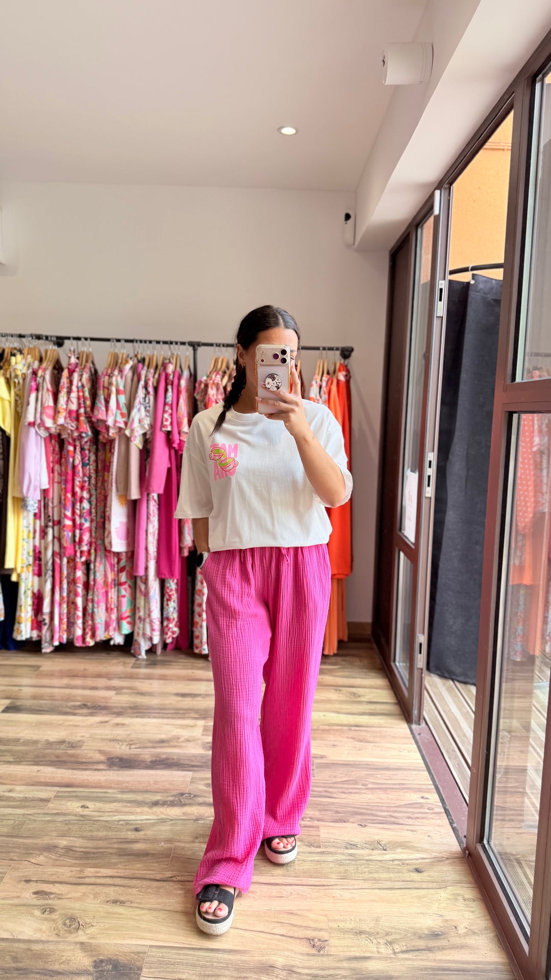 Pantalon gaze de coton fushia CURVY
