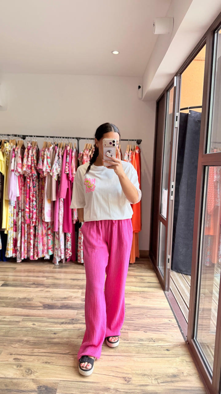 Pantalon gaze de coton fushia CURVY