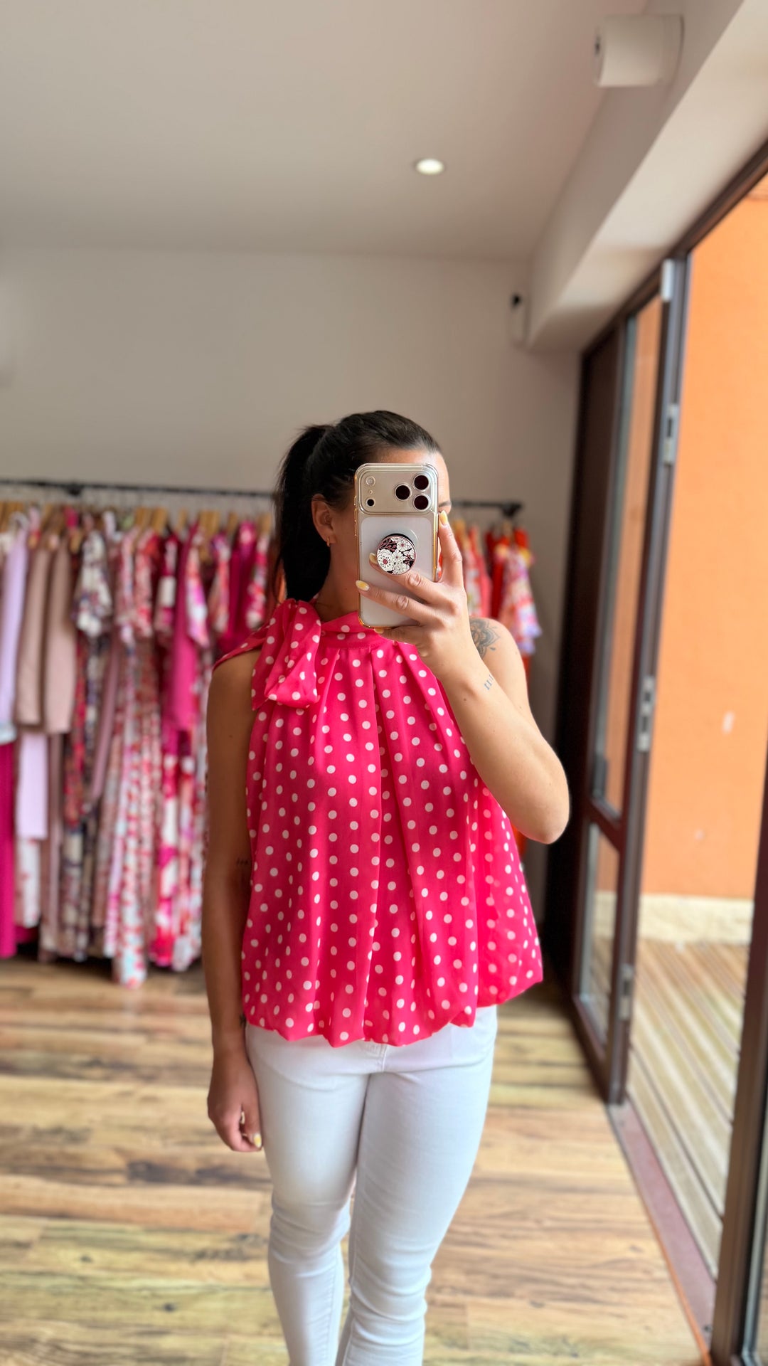 Top Zalia fushia à pois