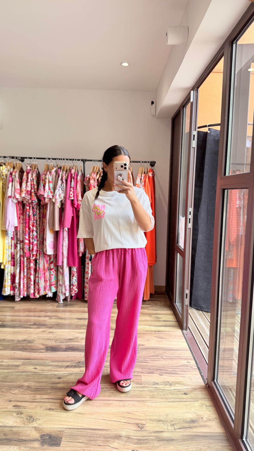 Pantalon gaze de coton fushia CURVY
